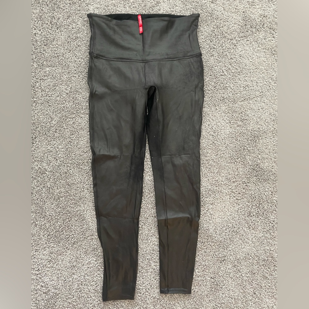 SPANX Black Faux Leather Leggings - like new! size XL